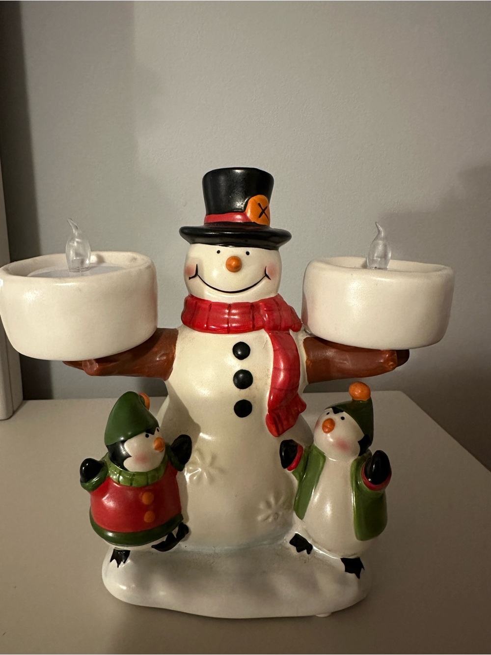 Yankee Candle Snowman LED Candle Holder - White and Red Holiday Decor